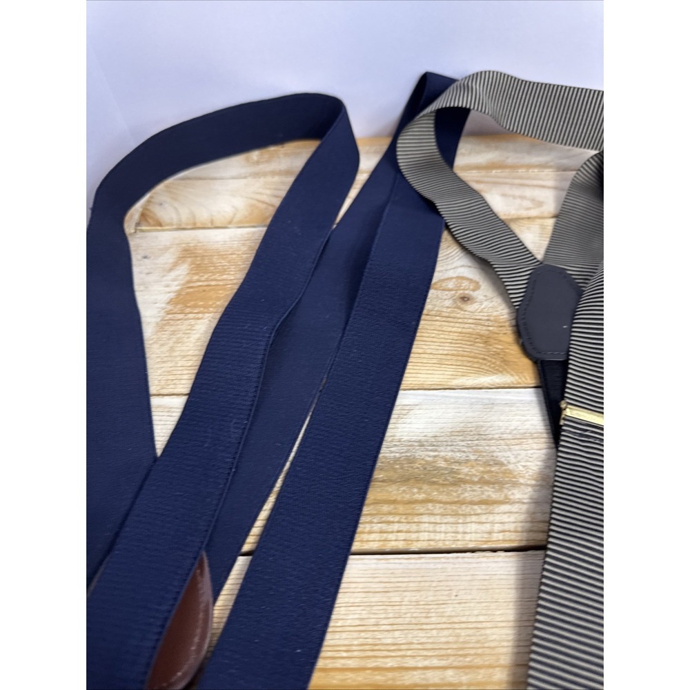 Mens Suspenders Stretch Leather Button On Style Brass Adjustable Lot of 3 - Picture 7 of 9